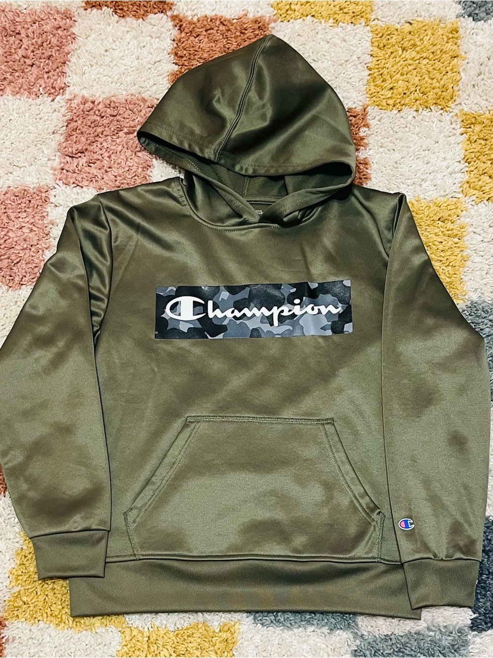 Champion Youth Large 10/12 Olive Green Logo Hoodie